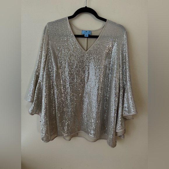 CeCe Silver Sequin Blouse - Picture 1 of 3